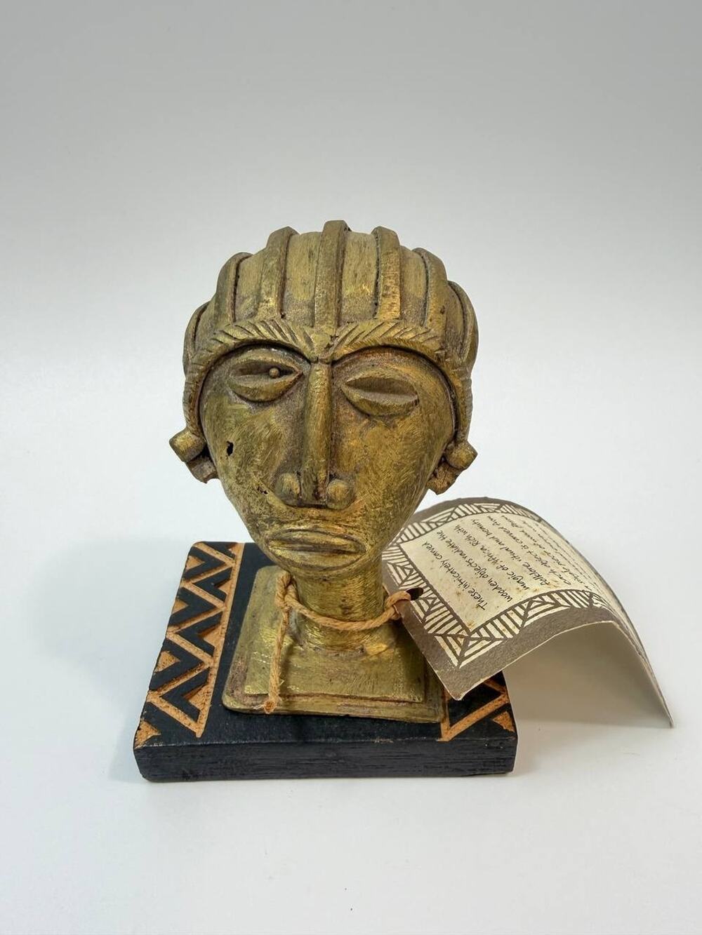 African Bust Sculpture Handcrafted Ghana Metal Wood Tribal Head Art